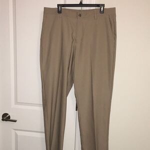 Tan Adidas 3 Stripe Climalite Flat front poly Golf Trousers Pants 36 x 30 mens